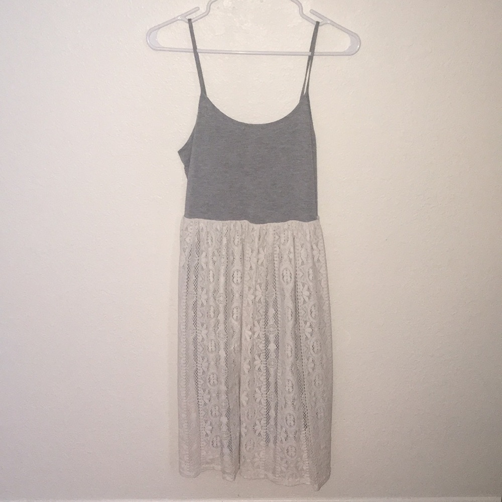 Gray and White Lace Dress